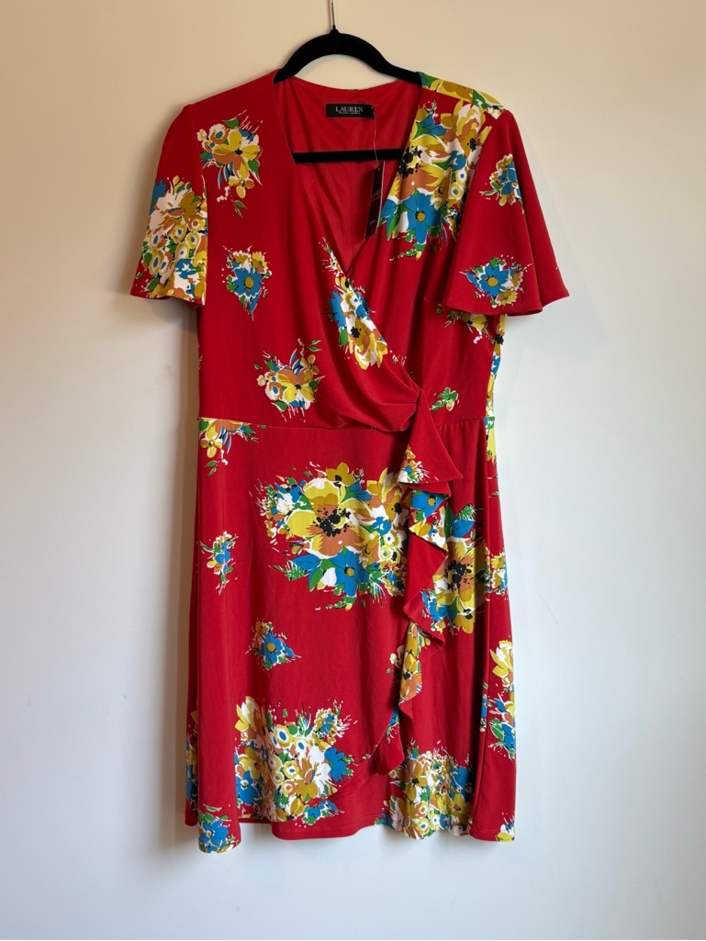 Lauren Ralph Lauren Red Floral Wrap Midi Dress